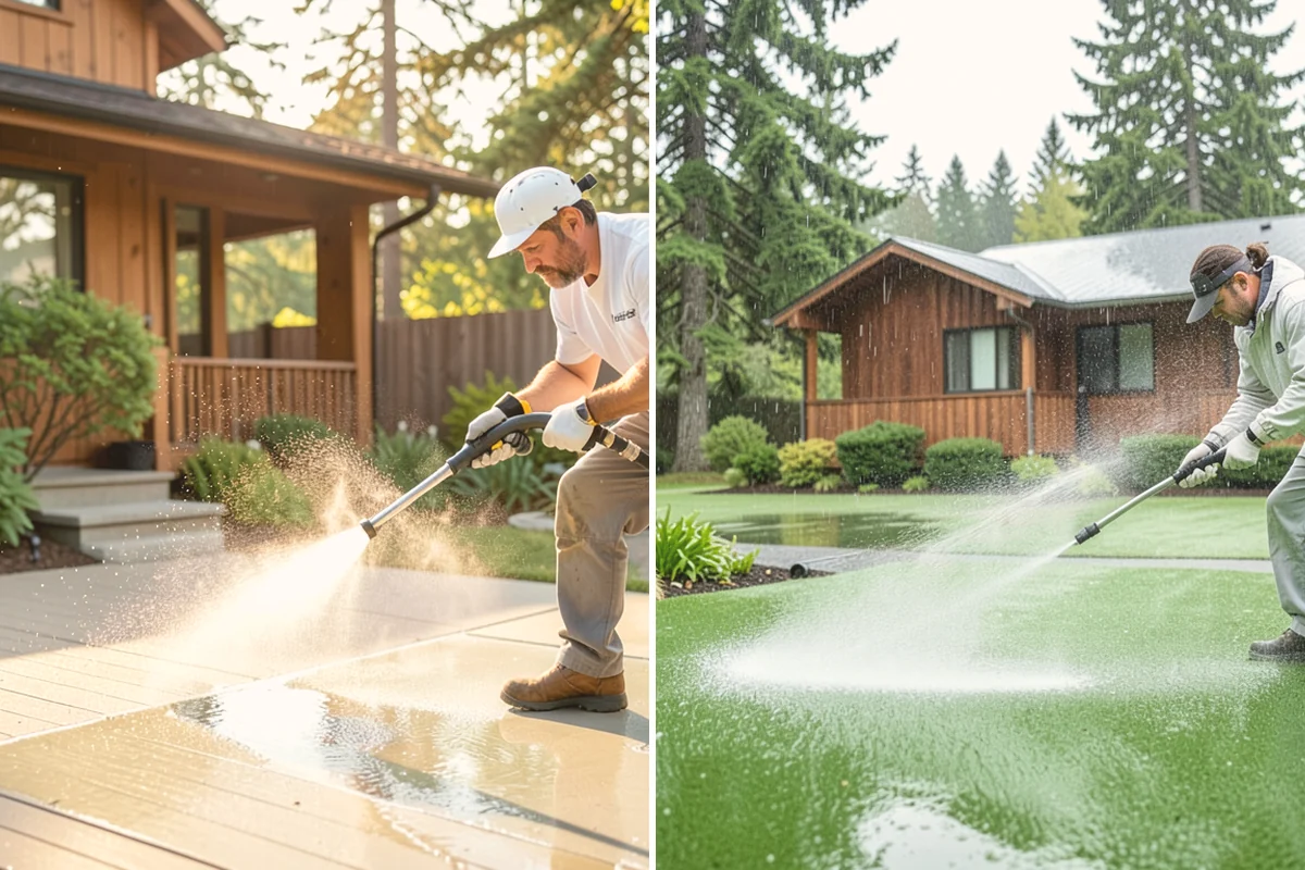 Deck Sealing Preparation in Bellevue, King County, WA - Soft wash and remove all biological growth