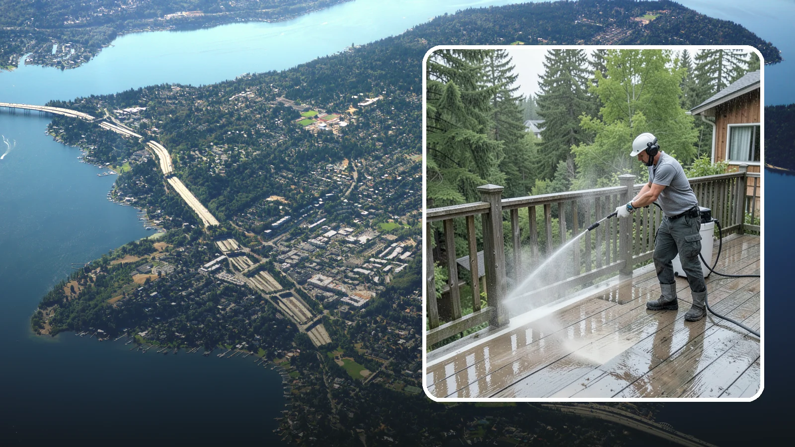 Deck Sealing Preparation in Mercer Island, King County, WA - Clean, brighten, and prep a deck so sealer or stain penetrates and lasts through wet seasons.