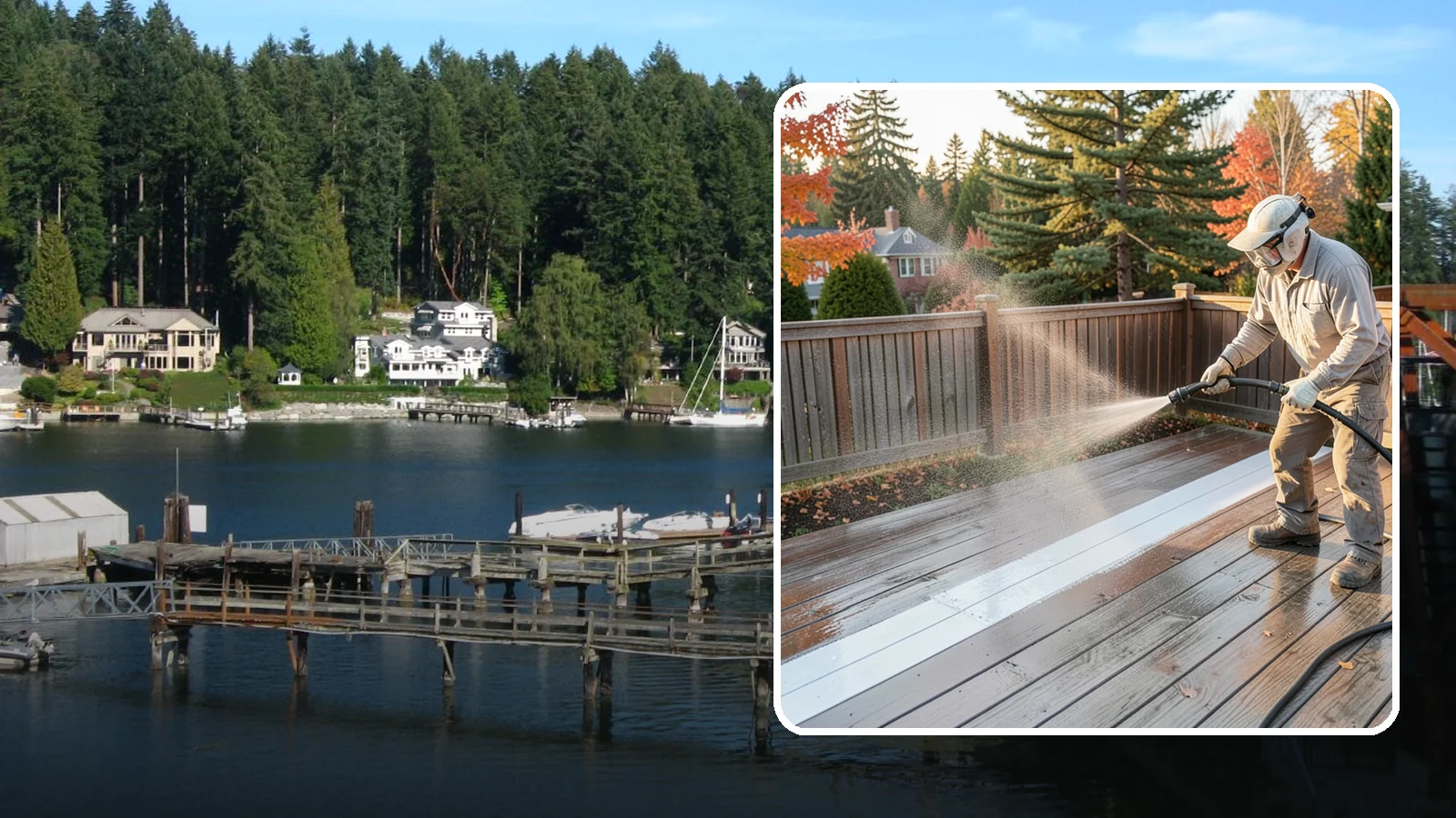 Deck Sealing in Gig Harbor, Pierce County, WA - Water-repellent sealing for wood decks that shields boards from the moisture, graying, and rot that Pacific Northwest weather...