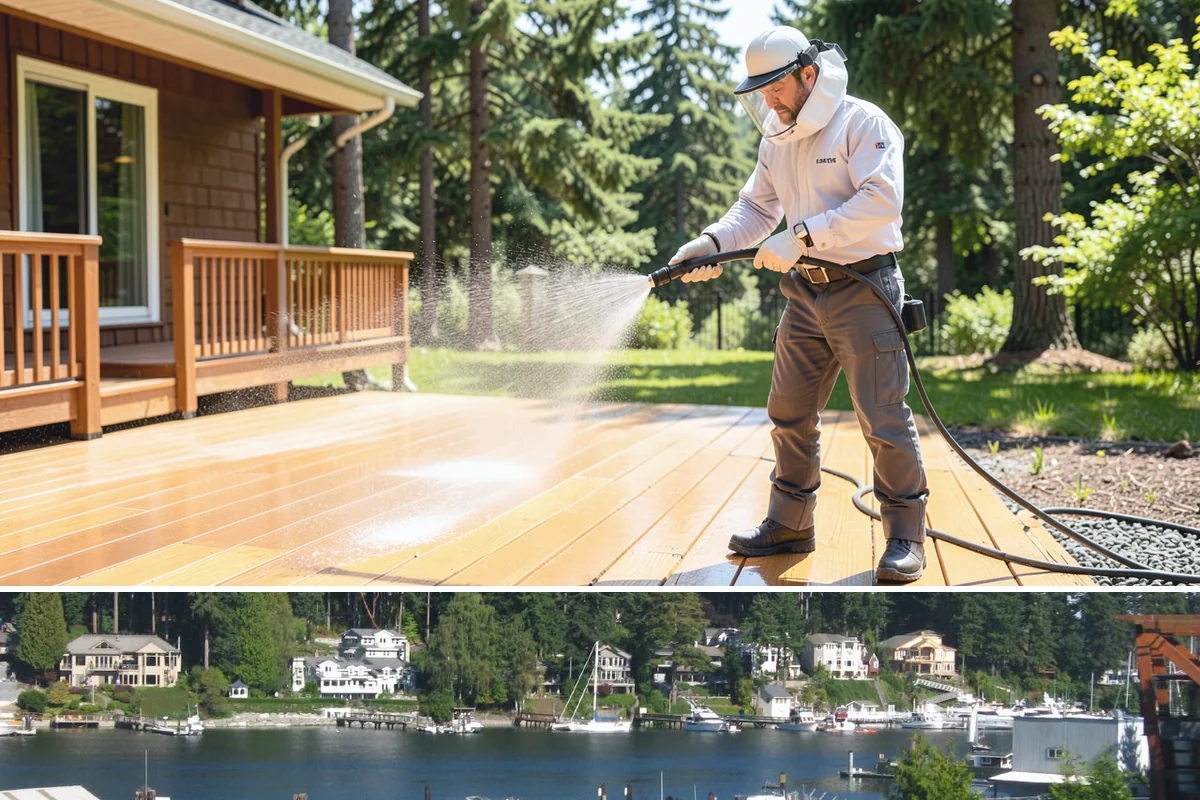 Deck Sealing in Gig Harbor, Pierce County, WA - Seal decks in summer during a dependable dry spell so the wood is fully dry and the repellent can penetrate and set.