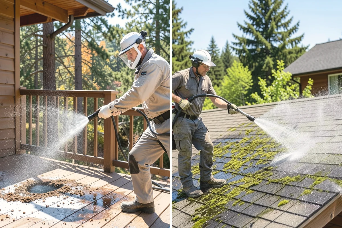 Deck Sealing in North Bend, King County, WA - Clean the deck and remove mildew, algae, and surface graying