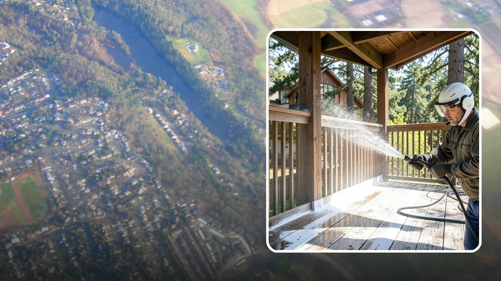 Deck Skirting Cleaning in Algona, King County, WA - We clean deck skirting panels to remove the moss, mud, and mildew that build along this low, shaded band beneath the deck.