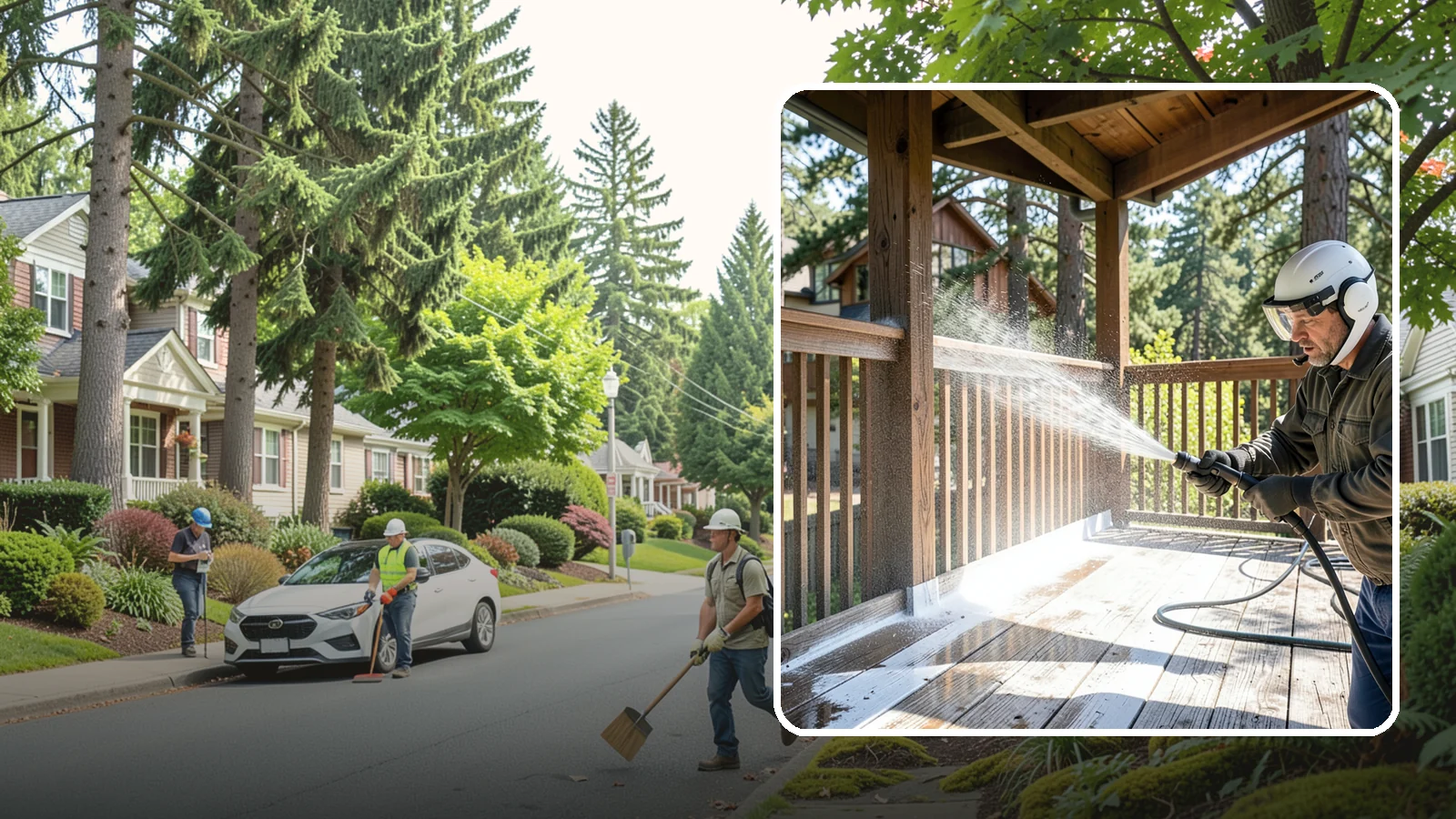Deck Skirting Cleaning in Beaux Arts Village, King County, WA - We clean deck skirting panels to remove the moss, mud, and mildew that build along this low, shaded band beneath the deck.