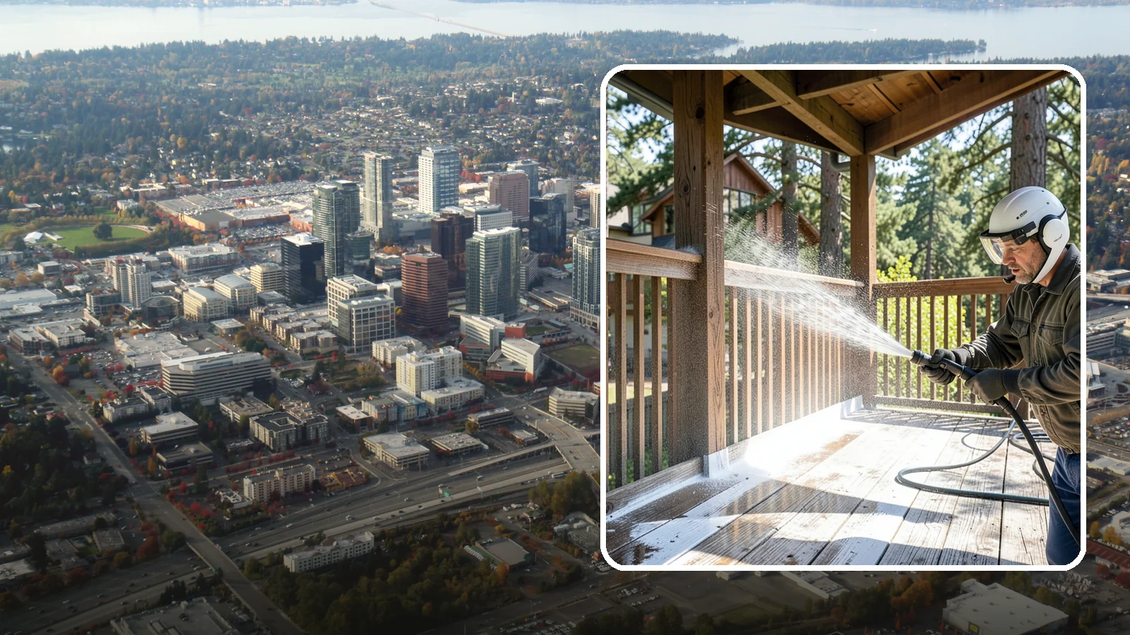 Deck Skirting Cleaning in Bellevue, King County, WA - We clean deck skirting panels to remove the moss, mud, and mildew that build along this low, shaded band beneath the deck.