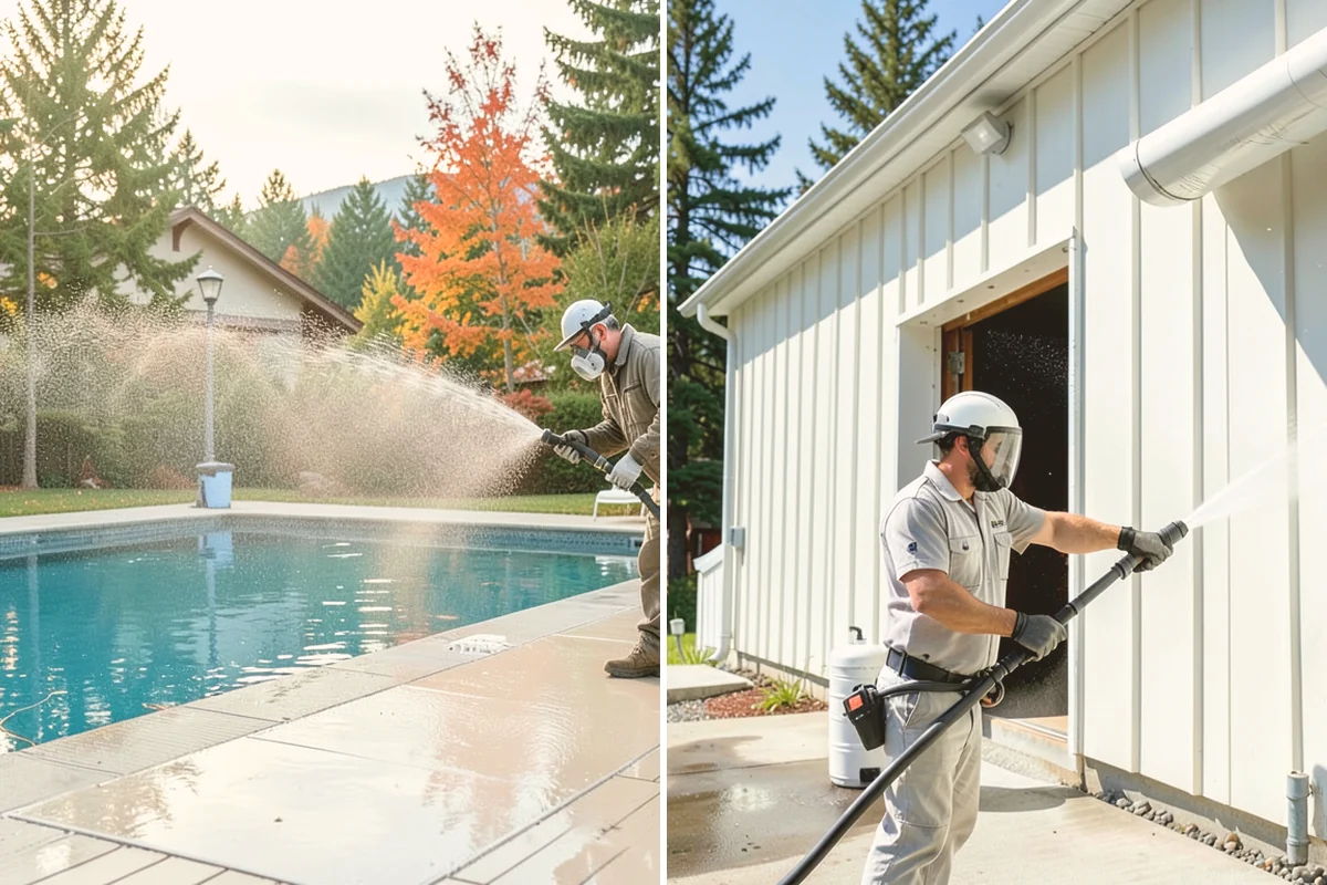 Deck Skirting Cleaning in Bellevue, King County, WA - Clear debris piled against the skirting base