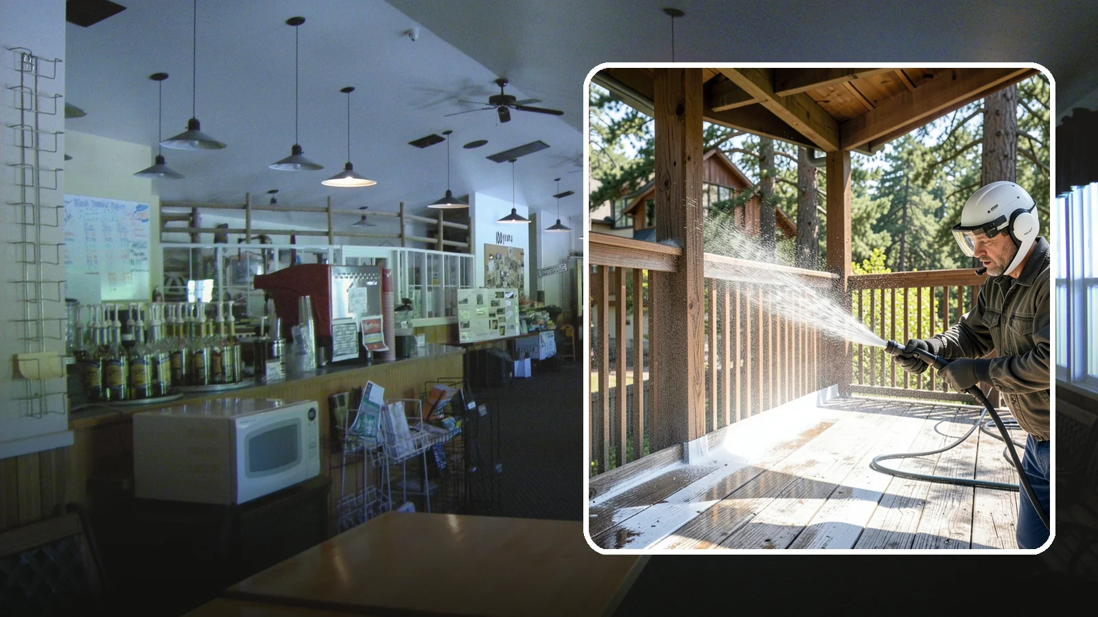 Deck Skirting Cleaning in Black Diamond, King County, WA - We clean deck skirting panels to remove the moss, mud, and mildew that build along this low, shaded band beneath the deck.