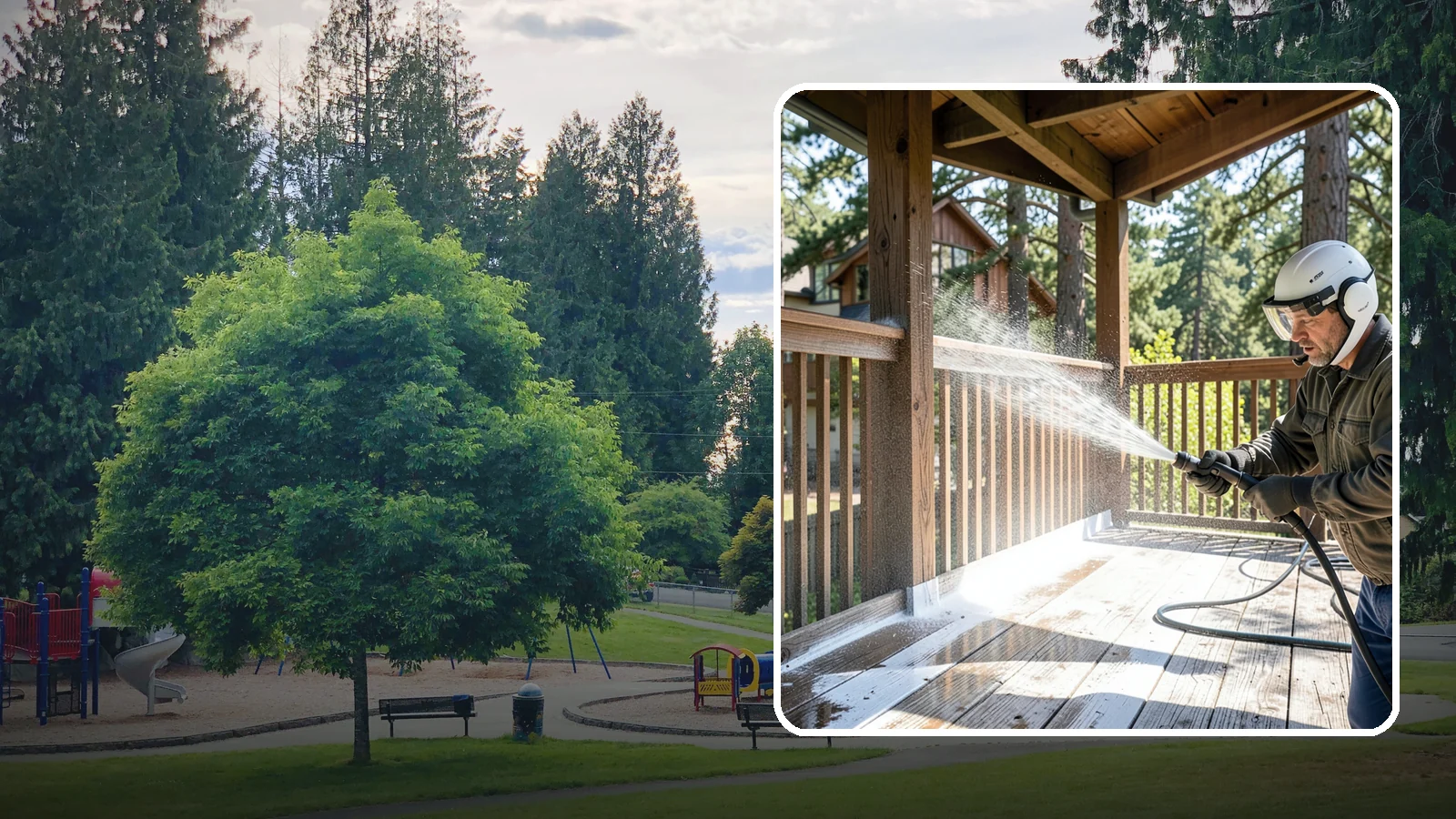 Deck Skirting Cleaning in Bonney Lake, Pierce County, WA - We clean deck skirting panels to remove the moss, mud, and mildew that build along this low, shaded band beneath the deck.
