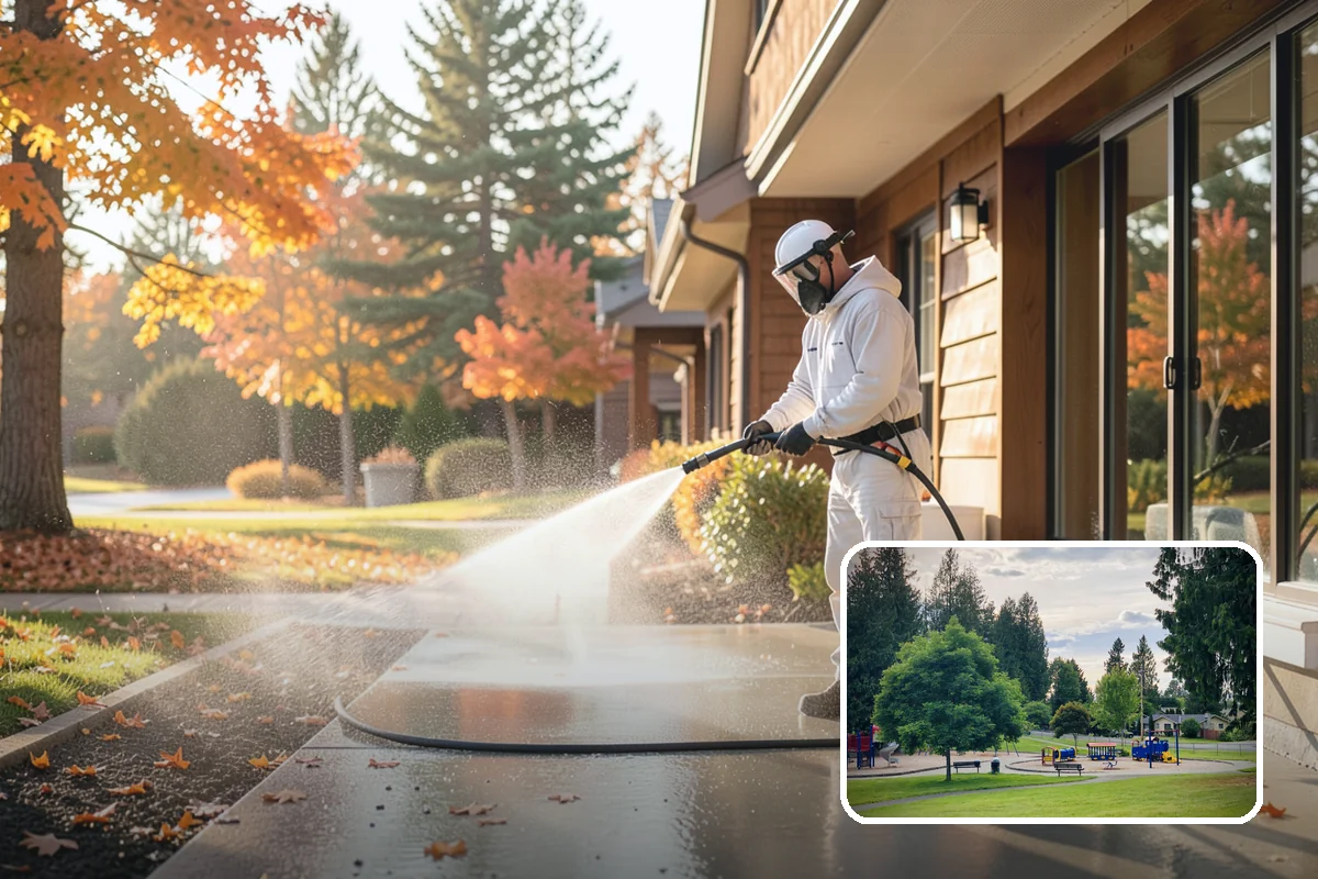 Deck Skirting Cleaning in Bonney Lake, Pierce County, WA - Removes moss and mud from the shaded skirting band