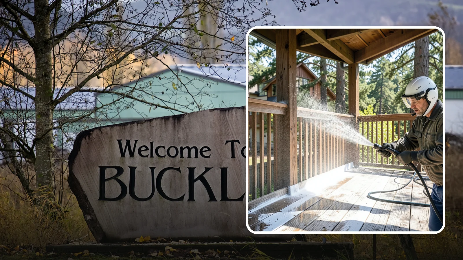 Deck Skirting Cleaning in Buckley, Pierce County, WA - We clean deck skirting panels to remove the moss, mud, and mildew that build along this low, shaded band beneath the deck.