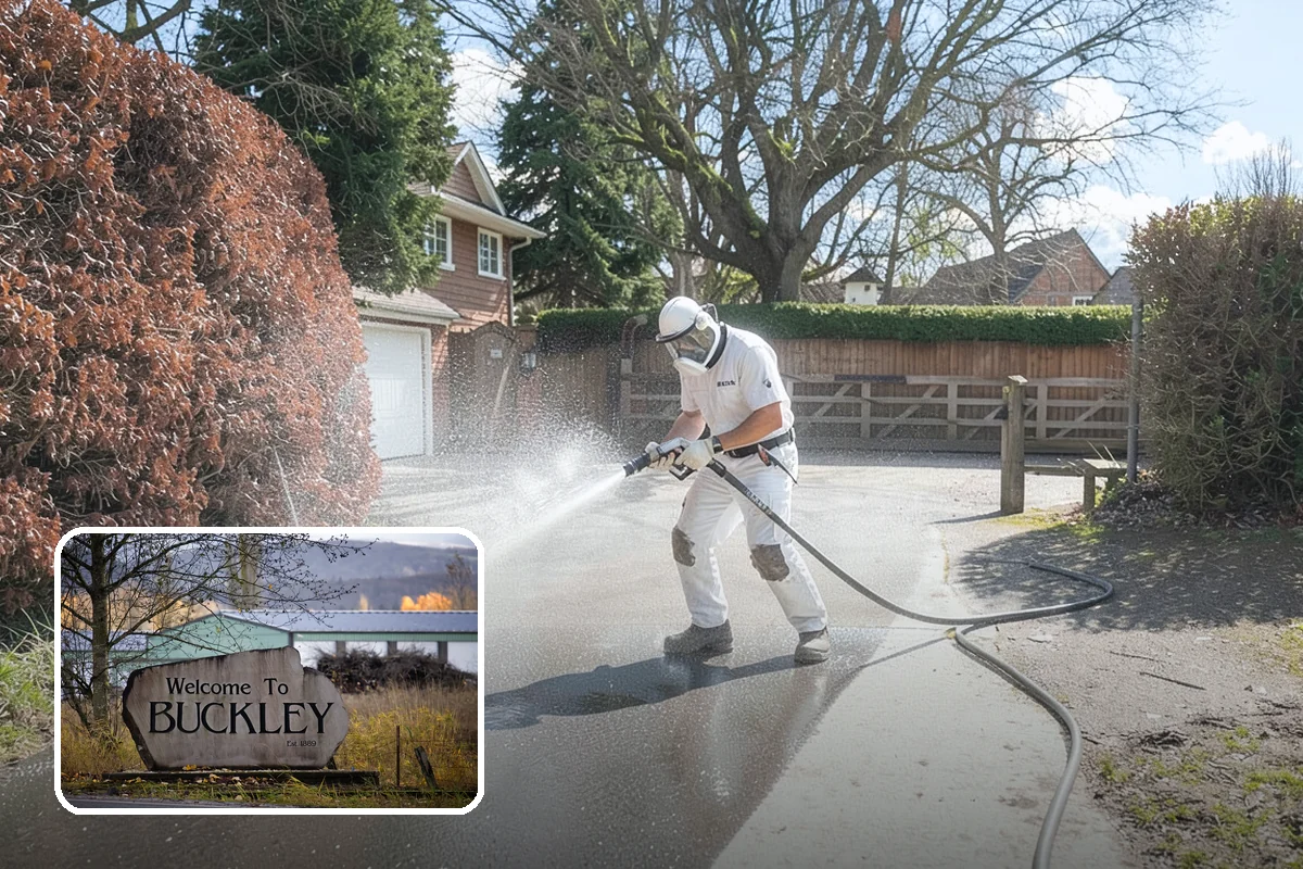 Deck Skirting Cleaning in Buckley, Pierce County, WA - Removes moss and mud from the shaded skirting band