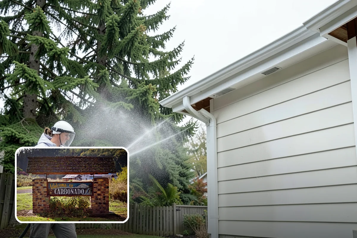 Deck Skirting Cleaning in Carbonado, Pierce County, WA - Removes moss and mud from the shaded skirting band