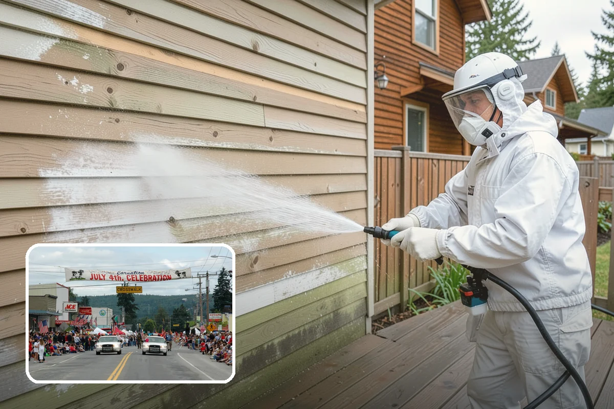Deck Skirting Cleaning in Carnation, King County, WA - Removes moss and mud from the shaded skirting band