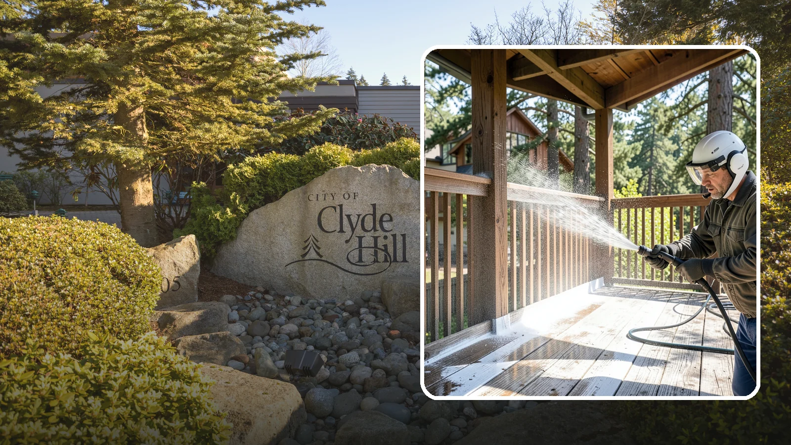Deck Skirting Cleaning in Clyde Hill, King County, WA - We clean deck skirting panels to remove the moss, mud, and mildew that build along this low, shaded band beneath the deck.
