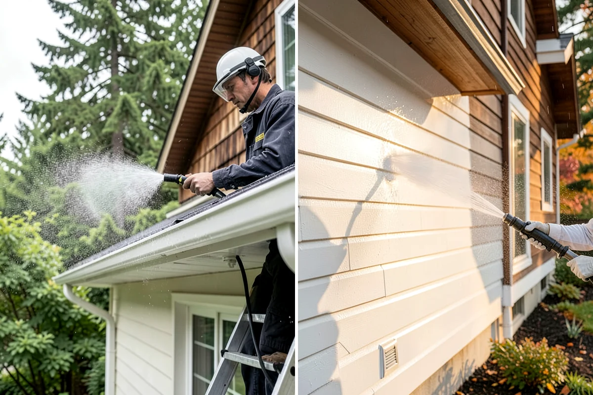 Deck Skirting Cleaning in Concrete, Skagit County, WA - Clear debris piled against the skirting base