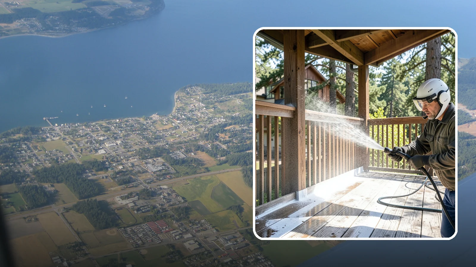 Deck Skirting Cleaning in Coupeville, Island County, WA - We clean deck skirting panels to remove the moss, mud, and mildew that build along this low, shaded band beneath the deck.