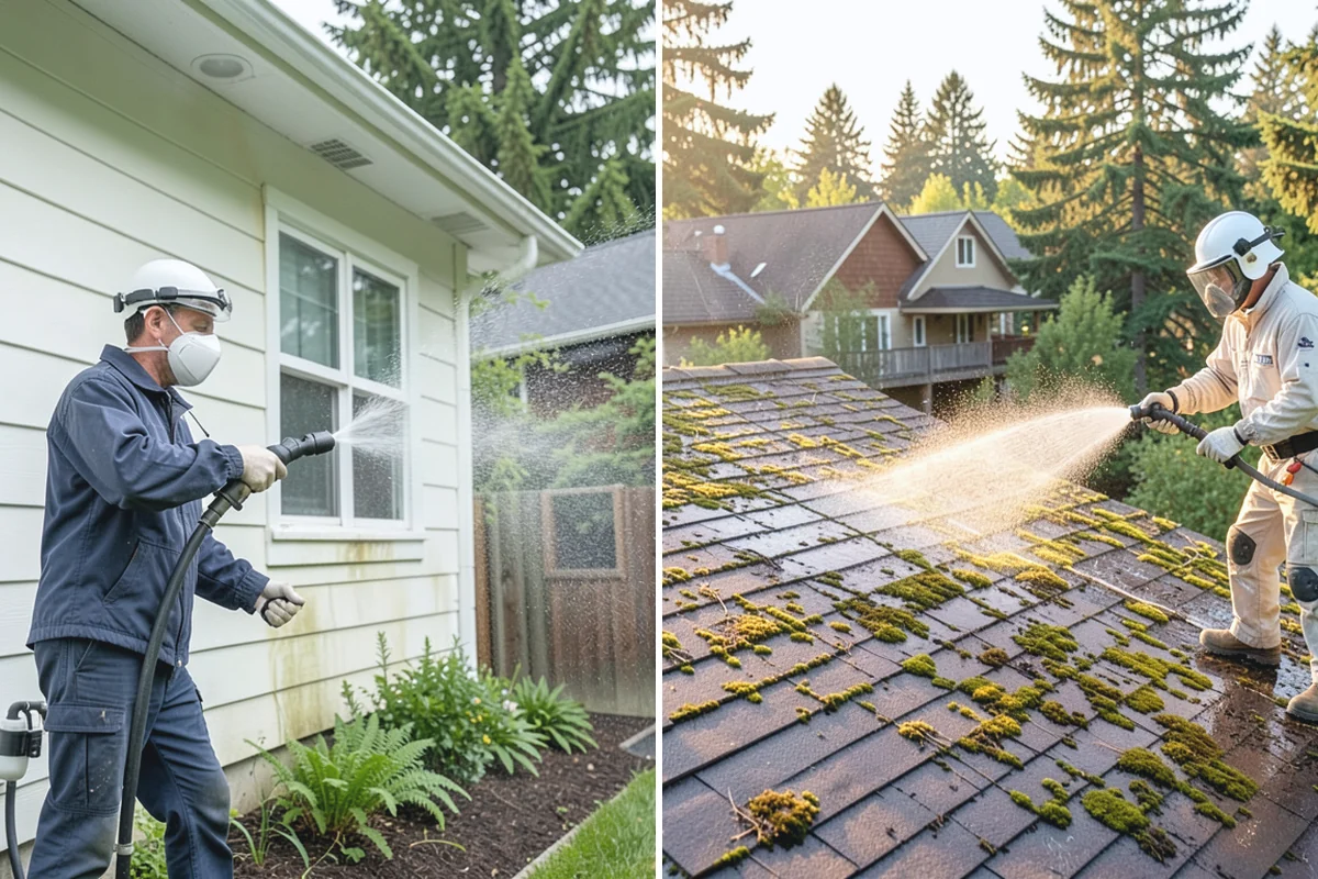 Deck Skirting Cleaning in Coupeville, Island County, WA - Clear debris piled against the skirting base