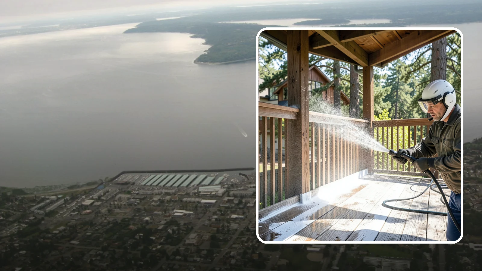 Deck Skirting Cleaning in Des Moines, King County, WA - We clean deck skirting panels to remove the moss, mud, and mildew that build along this low, shaded band beneath the deck.