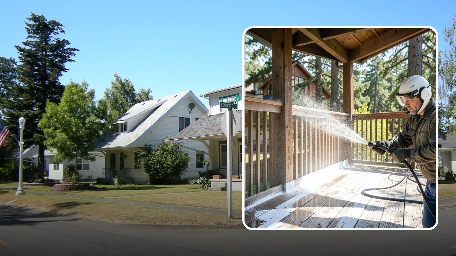Deck Skirting Cleaning in DuPont, Pierce County, WA - We clean deck skirting panels to remove the moss, mud, and mildew that build along this low, shaded band beneath the deck.