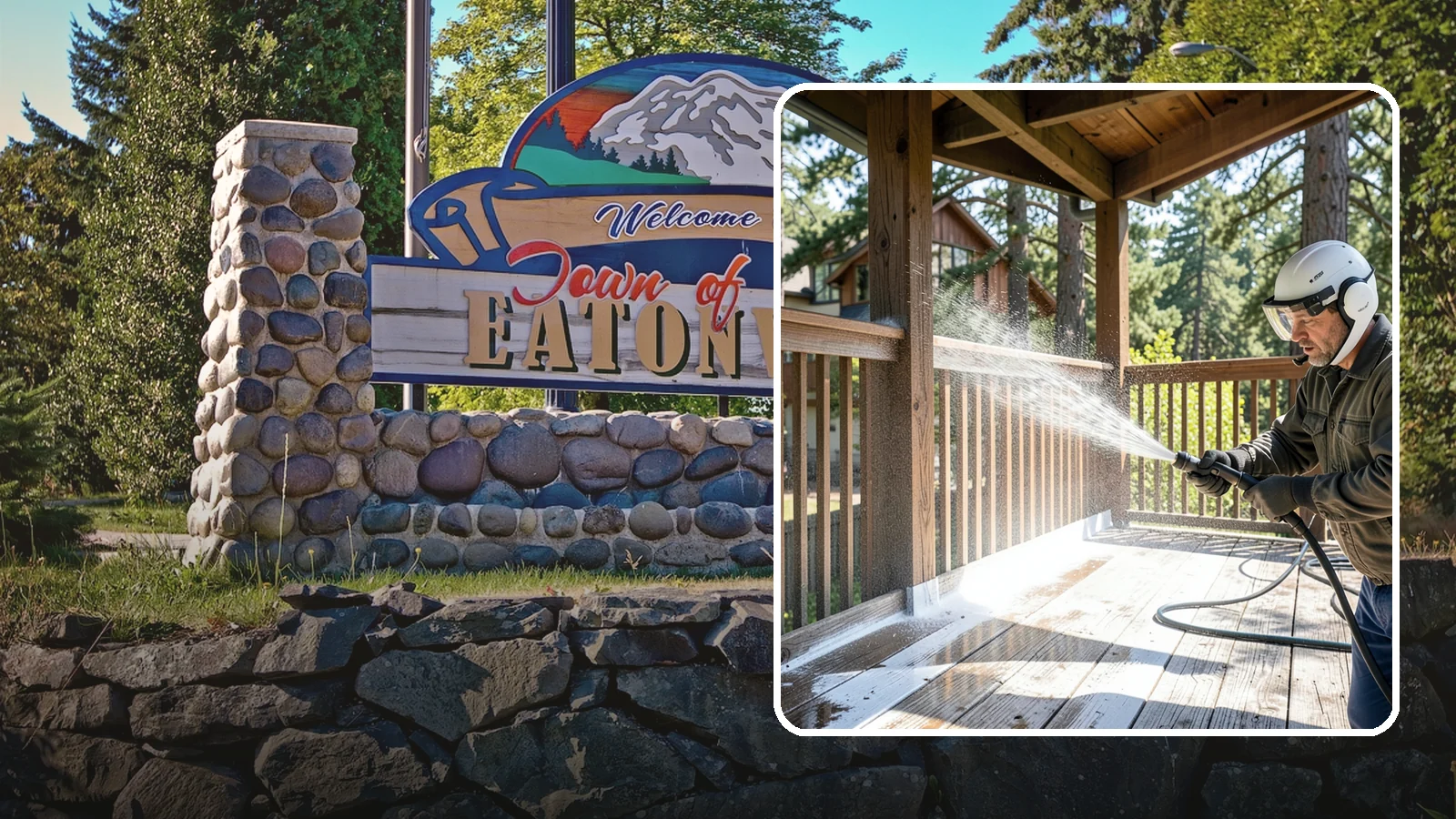 Deck Skirting Cleaning in Eatonville, Pierce County, WA - We clean deck skirting panels to remove the moss, mud, and mildew that build along this low, shaded band beneath the deck.