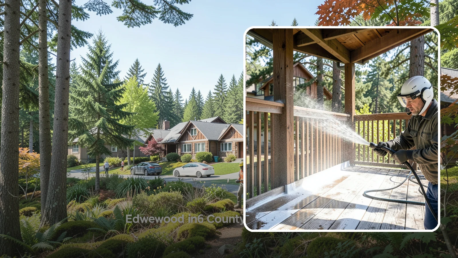 Deck Skirting Cleaning in Edgewood, Pierce County, WA - We clean deck skirting panels to remove the moss, mud, and mildew that build along this low, shaded band beneath the deck.