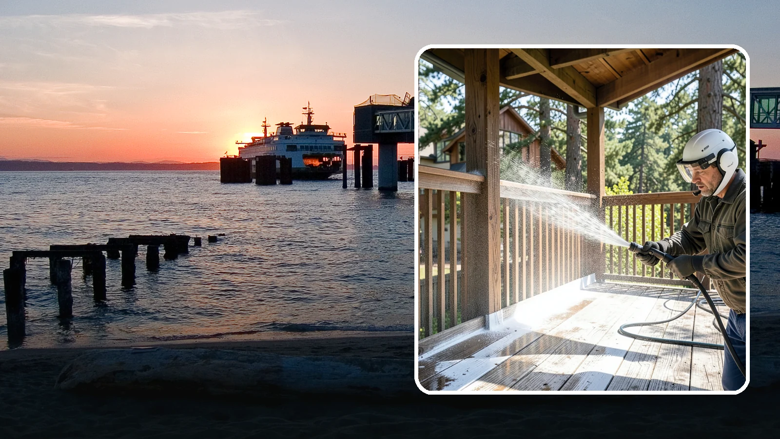 Deck Skirting Cleaning in Edmonds, Snohomish County, WA - We clean deck skirting panels to remove the moss, mud, and mildew that build along this low, shaded band beneath the deck.