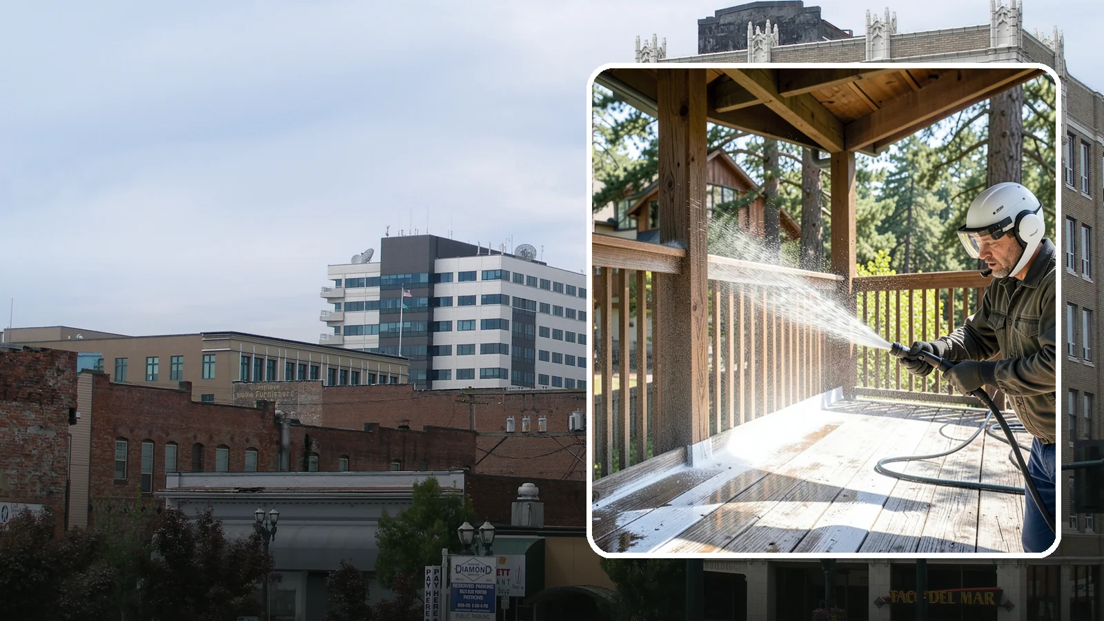 Deck Skirting Cleaning in Everett, Snohomish County, WA - We clean deck skirting panels to remove the moss, mud, and mildew that build along this low, shaded band beneath the deck.