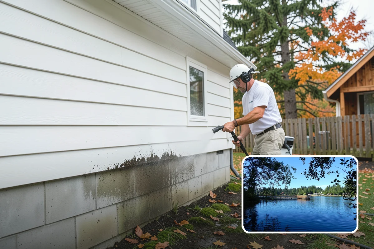 Deck Skirting Cleaning in Federal Way, King County, WA - Removes moss and mud from the shaded skirting band