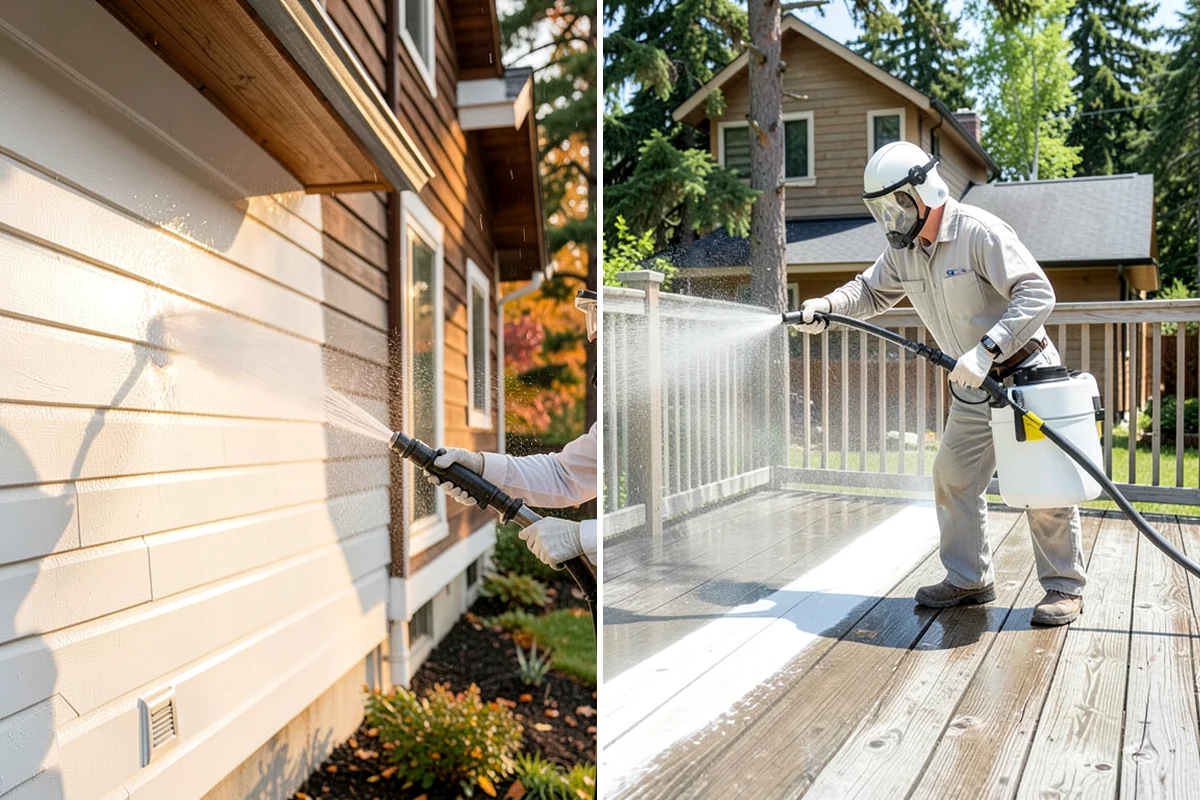 Deck Skirting Cleaning in Fircrest, Pierce County, WA - Clear debris piled against the skirting base