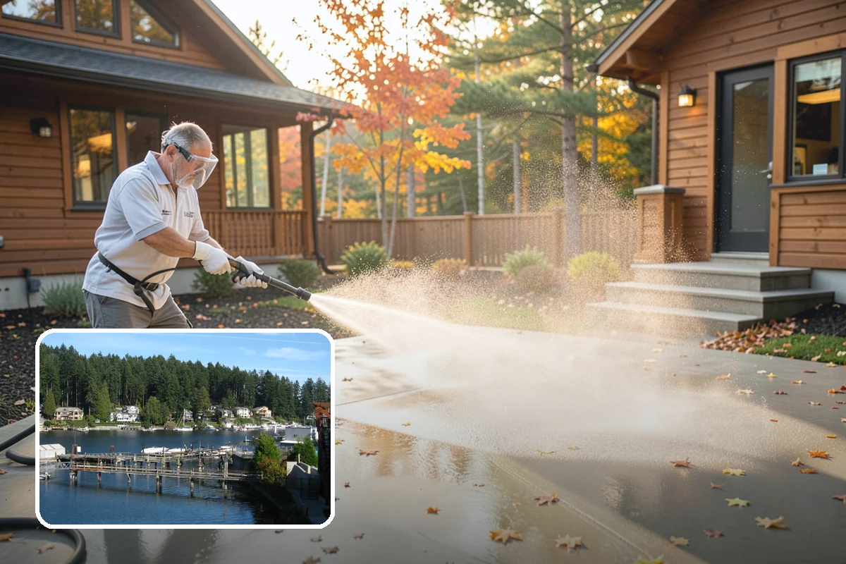 Deck Skirting Cleaning in Gig Harbor, Pierce County, WA - Removes moss and mud from the shaded skirting band