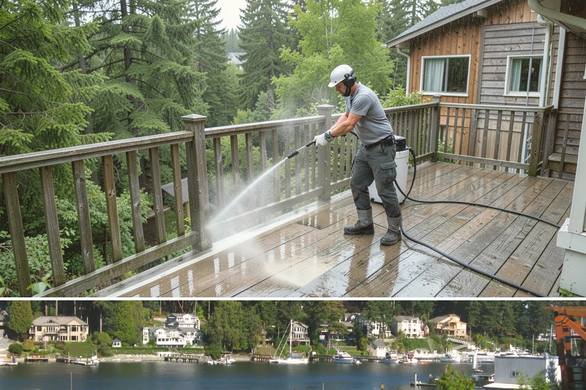 Deck Skirting Cleaning in Gig Harbor, Pierce County, WA - Spring cleaning clears the winter moss that grows heaviest on shaded skirting and restores ventilation.