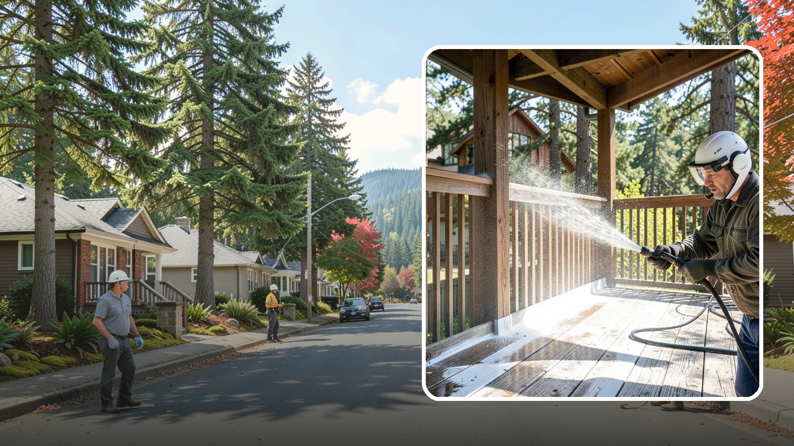 Deck Skirting Cleaning in Hunts Point, King County, WA - We clean deck skirting panels to remove the moss, mud, and mildew that build along this low, shaded band beneath the deck.