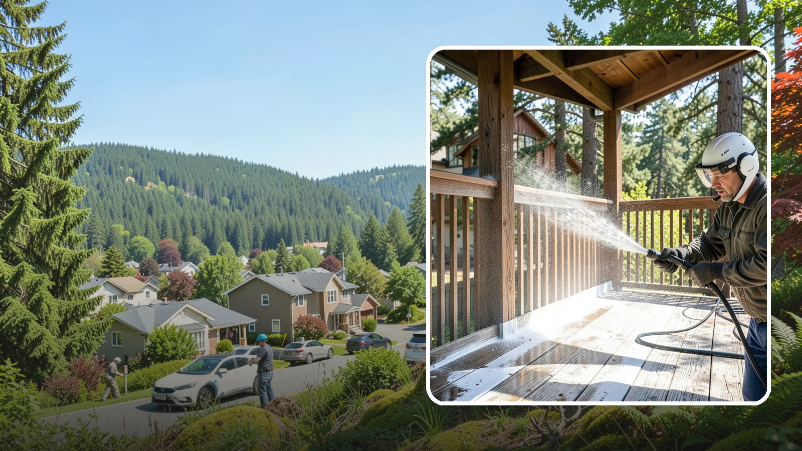 Deck Skirting Cleaning in Index, Snohomish County, WA - We clean deck skirting panels to remove the moss, mud, and mildew that build along this low, shaded band beneath the deck.
