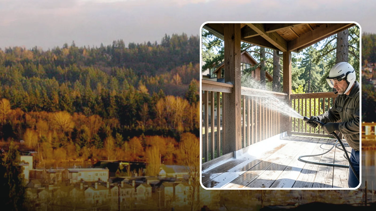 Deck Skirting Cleaning in Kenmore, King County, WA - We clean deck skirting panels to remove the moss, mud, and mildew that build along this low, shaded band beneath the deck.