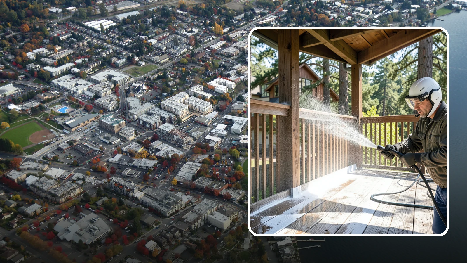 Deck Skirting Cleaning in Kirkland, King County, WA - We clean deck skirting panels to remove the moss, mud, and mildew that build along this low, shaded band beneath the deck.