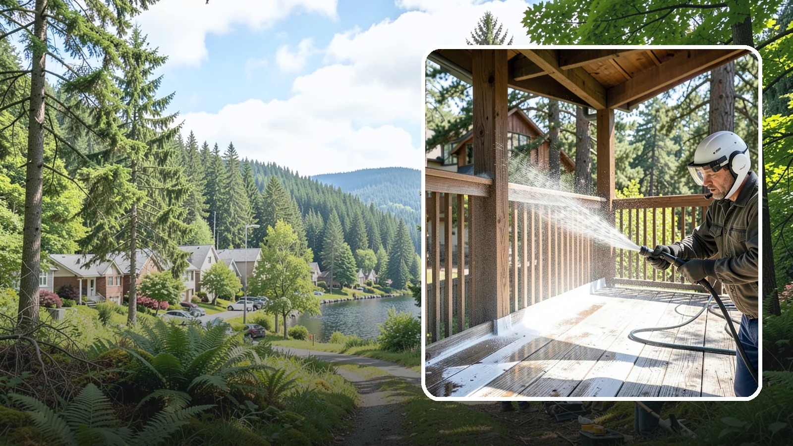 Deck Skirting Cleaning in Lake Forest Park, King County, WA - We clean deck skirting panels to remove the moss, mud, and mildew that build along this low, shaded band beneath the deck.