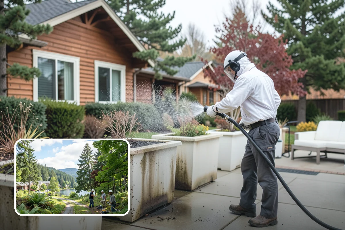 Deck Skirting Cleaning in Lake Forest Park, King County, WA - Removes moss and mud from the shaded skirting band