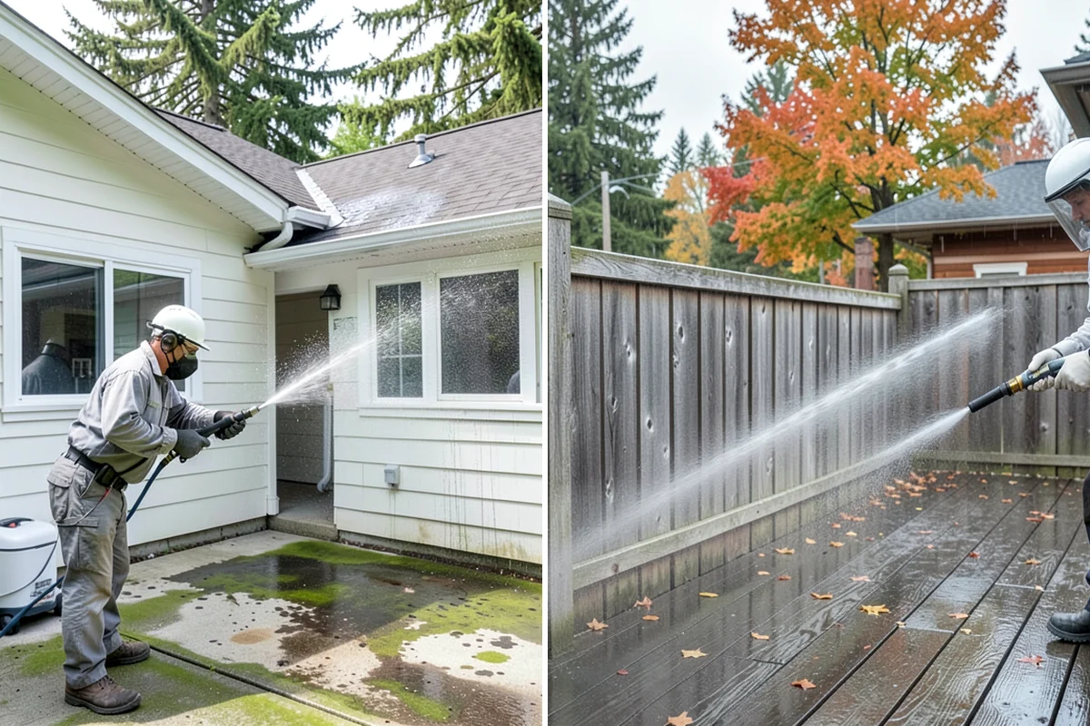 Deck Skirting Cleaning in Lake Forest Park, King County, WA - Clear debris piled against the skirting base