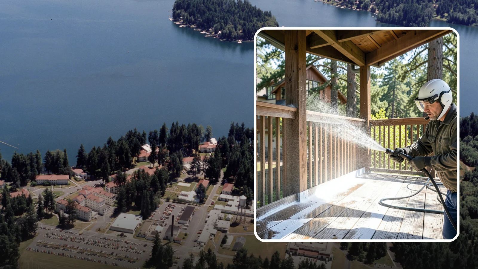 Deck Skirting Cleaning in Lakewood, Pierce County, WA - We clean deck skirting panels to remove the moss, mud, and mildew that build along this low, shaded band beneath the deck.