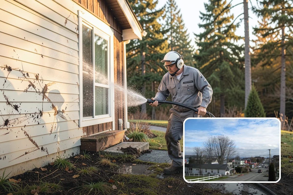 Deck Skirting Cleaning in Langley, Island County, WA - Removes moss and mud from the shaded skirting band