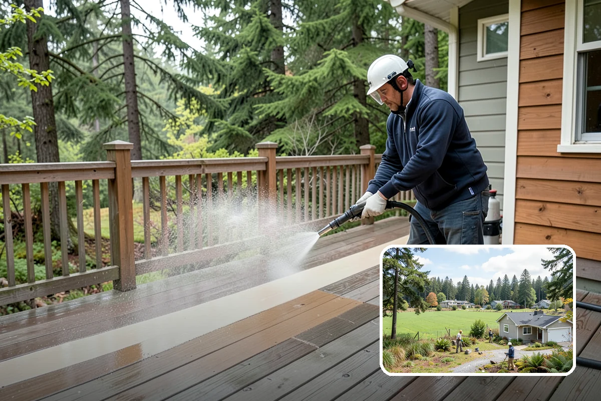 Deck Skirting Cleaning in Lyman, Skagit County, WA - Removes moss and mud from the shaded skirting band
