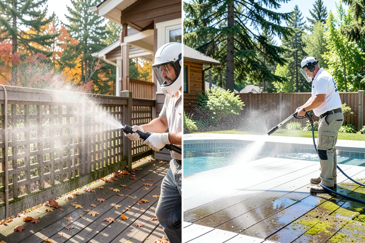 Deck Skirting Cleaning in Lyman, Skagit County, WA - Clear debris piled against the skirting base