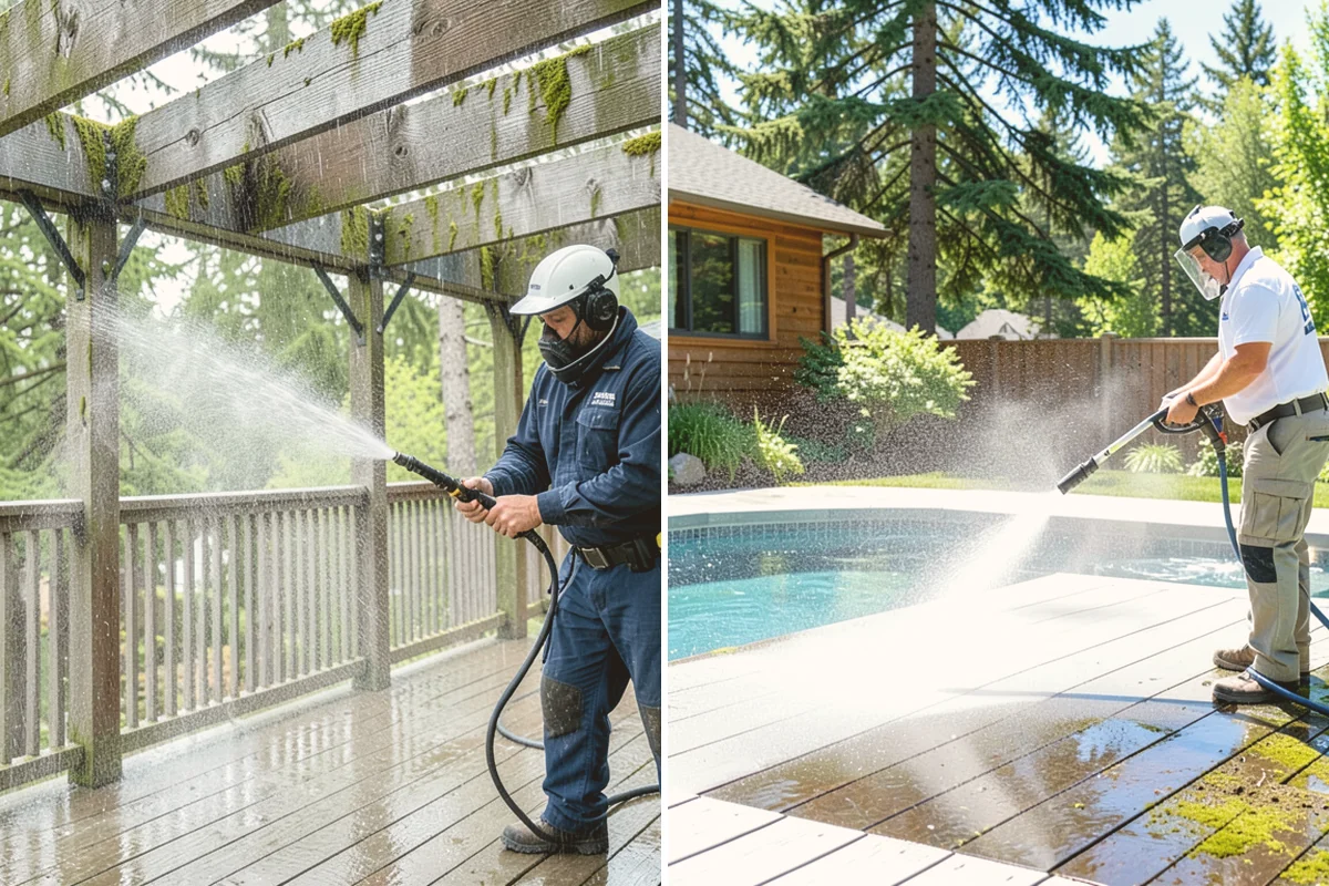 Deck Skirting Cleaning in Lynnwood, Snohomish County, WA - Clear debris piled against the skirting base