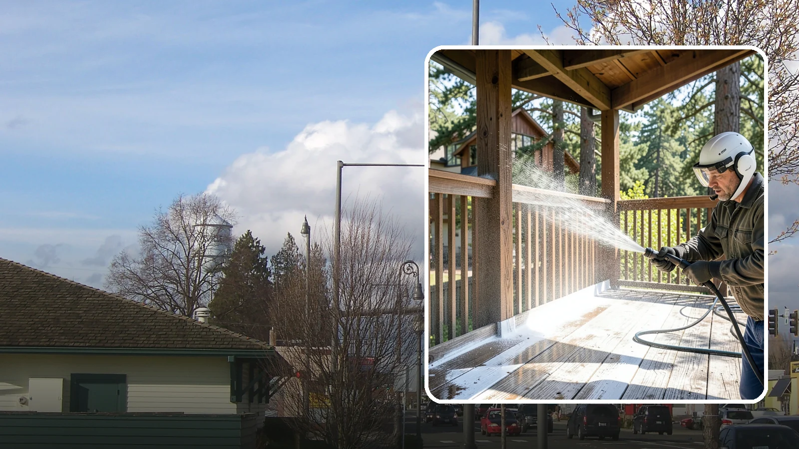 Deck Skirting Cleaning in Marysville, Snohomish County, WA - We clean deck skirting panels to remove the moss, mud, and mildew that build along this low, shaded band beneath the deck.
