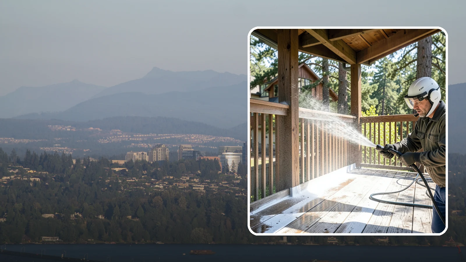 Deck Skirting Cleaning in Medina, King County, WA - We clean deck skirting panels to remove the moss, mud, and mildew that build along this low, shaded band beneath the deck.