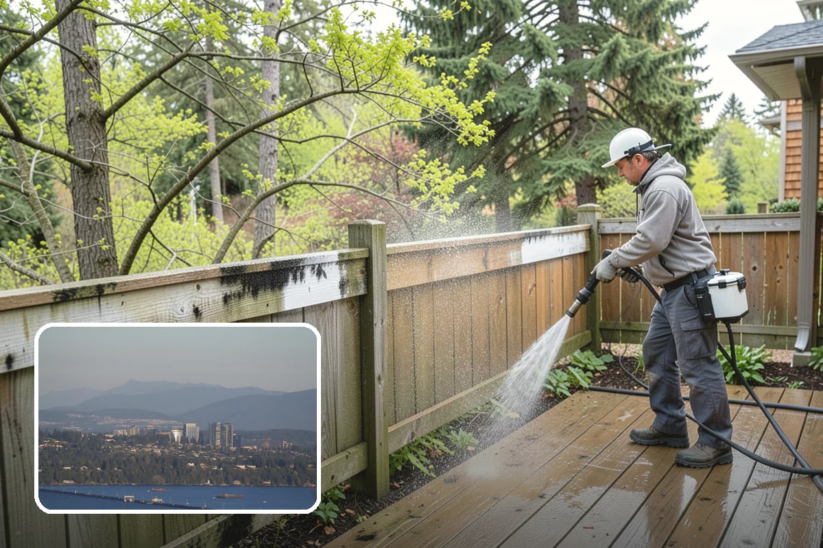 Deck Skirting Cleaning in Medina, King County, WA - Removes moss and mud from the shaded skirting band