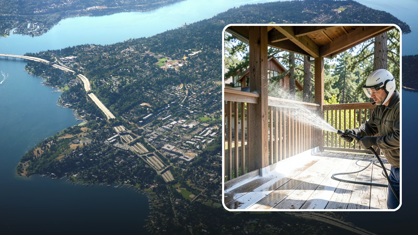 Deck Skirting Cleaning in Mercer Island, King County, WA - We clean deck skirting panels to remove the moss, mud, and mildew that build along this low, shaded band beneath the deck.