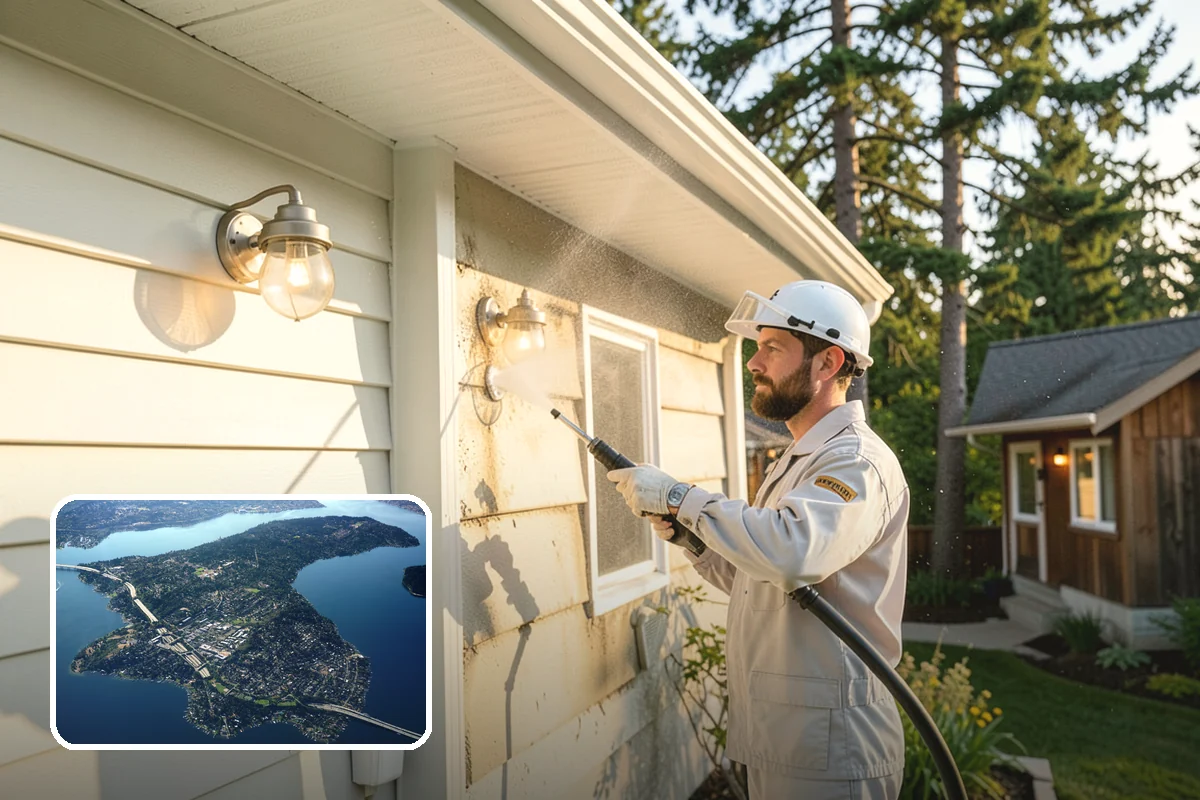 Deck Skirting Cleaning in Mercer Island, King County, WA - Removes moss and mud from the shaded skirting band
