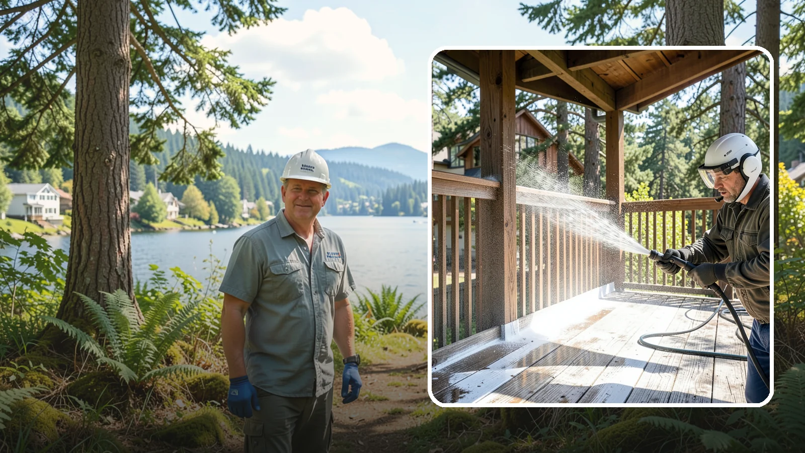 Deck Skirting Cleaning in Milton, King County, WA - We clean deck skirting panels to remove the moss, mud, and mildew that build along this low, shaded band beneath the deck.
