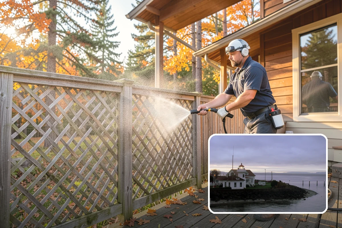Deck Skirting Cleaning in Mukilteo, Snohomish County, WA - Removes moss and mud from the shaded skirting band