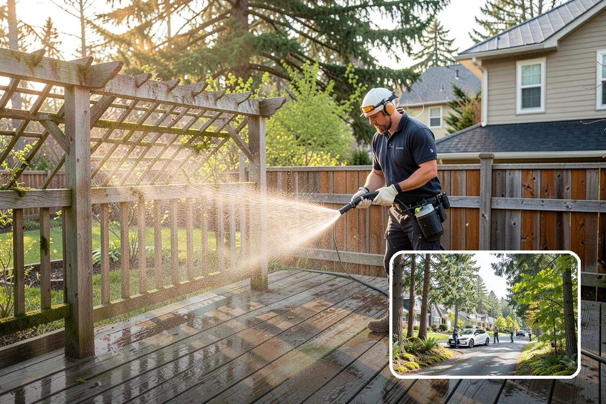 Deck Skirting Cleaning in Normandy Park, King County, WA - Removes moss and mud from the shaded skirting band